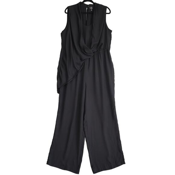Lane Bryant Womens Drapey Layered Jumpsuit Plus Size 16 Black Layered Lagenlook - Picture 1 of 13